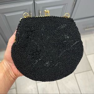 Vintage black beaded handbag, small